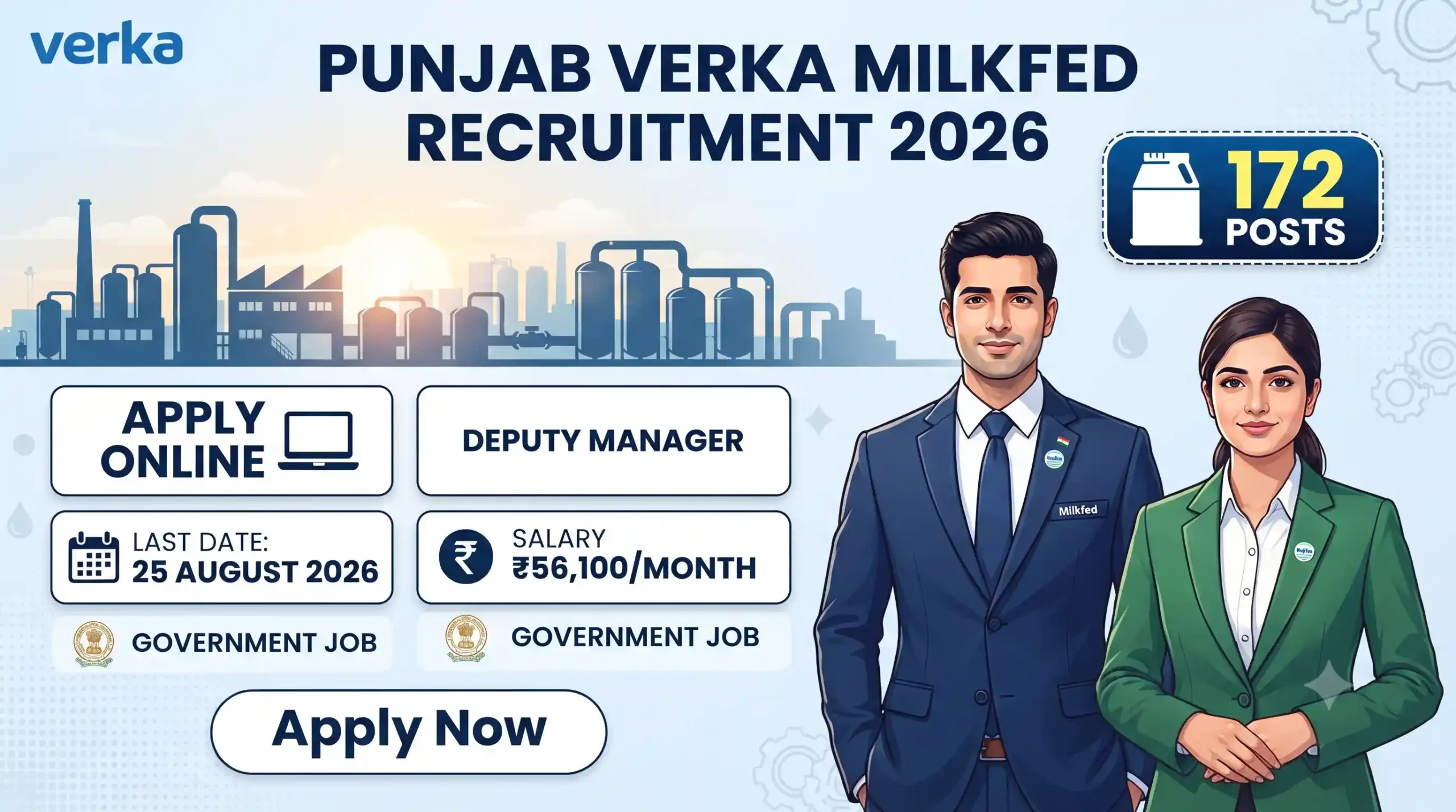 Punjab Verka Milkfed Deputy Manager Recruitment 2026 Apply Online for 172 Posts